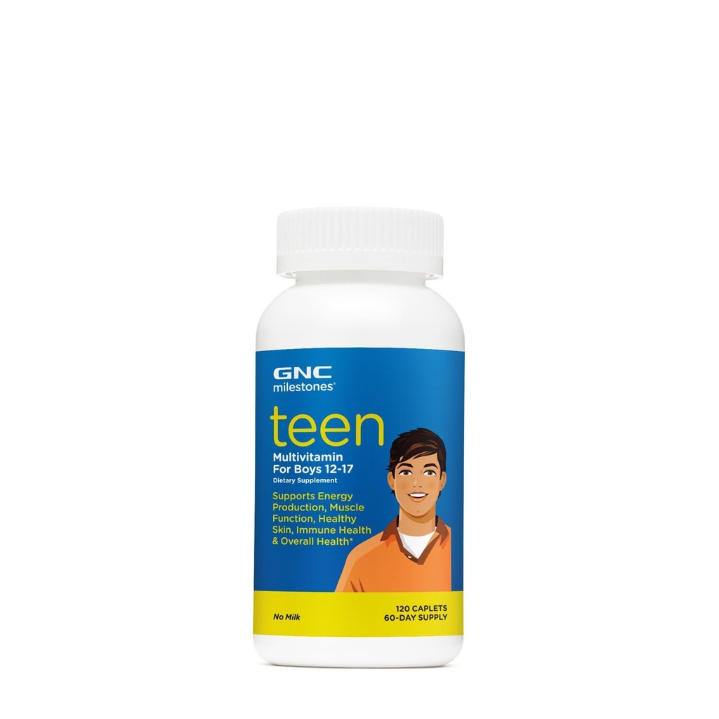 GNC Milepæle Teen Multivitamin til drenge 12- 17, Understøtter energiproduktion og muskel funktion, 120 kapsler