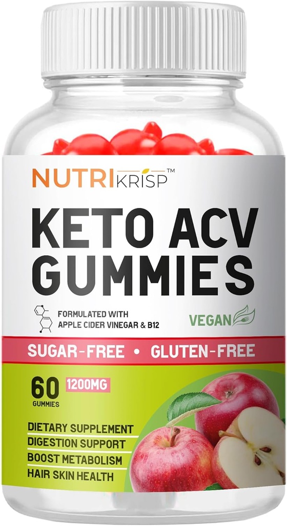 Keto ACV Gummy - Sugar- Free Gluten Free Pro Aktiv Super Apple Cider Vinitor Supplement til mænd kvinder - Støtte fordøjelse hår hud (1200MG)