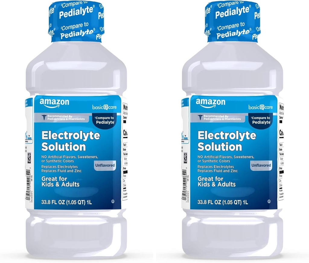 Basic Care Oral Electrolyte Solution, Unflavored, 33.8 Fl Oz (pakning med 2)
