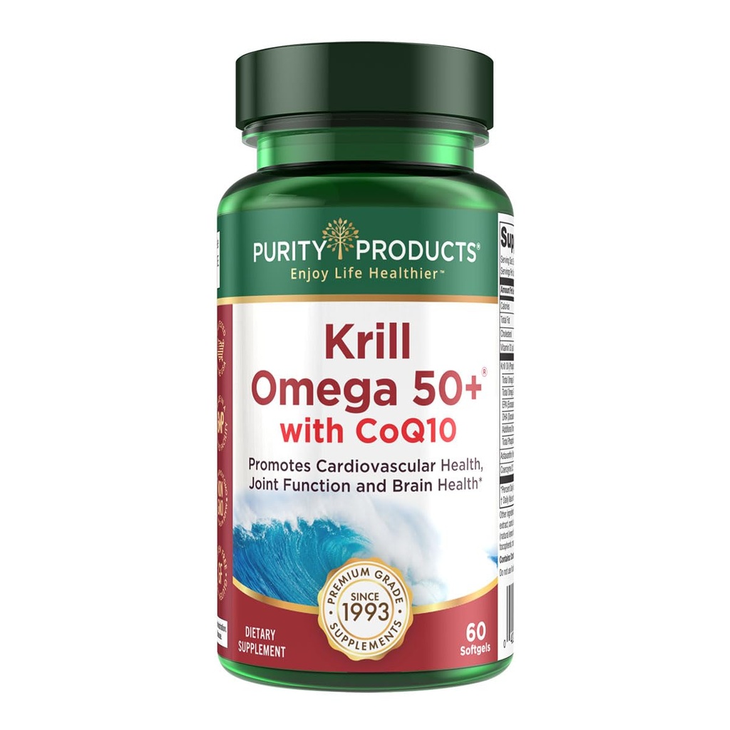 Krill Omega 50 Plus w / CoQ10 fra Renhed Produkter - 1300mg Krill Oil and Fish Oil Blend - 100mg CoQ10 - 500mg Natural Astaxanthin - Støtte til fælles, hjerne sundhed og mere - 60 Mini Softgels