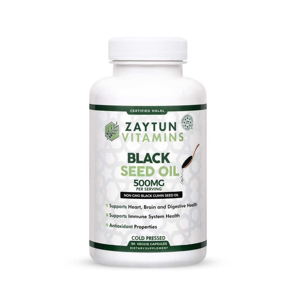 Halal Black Seed Oil, Understøtter hjerte, hjerne og immunforsvar, Natural Antioxidant, Non- GMO, Cold- Pressed, 90 Veggie Capsules, Made in USA - Halal Vitaminer