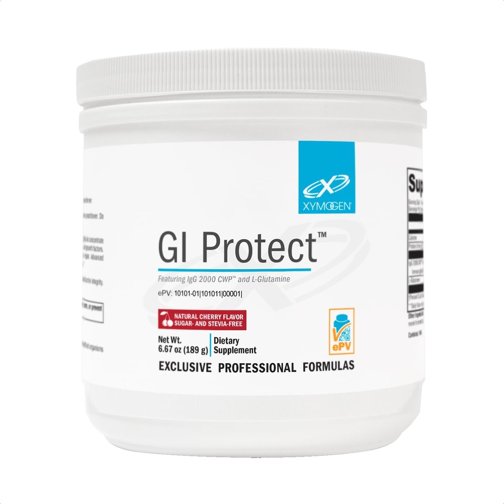 XYMOGEN GI Protect - IgG Immunoglobulin L- Glutamin Powder Supplement - Understøtter GI Lining + Gut Health, Cytokine Balance, immunforsvar + Tissue Repair, Sugar & Stevia Free - Cherry Flavor (6.67 oz)