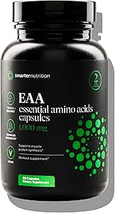 SMARTERNUTRITION Væsentlige Aminosyrer (EAA) Kapsler - 1 Gram per Servering af alle 9 EAA - Understøtter muskelmasse & motion - non-GMO, Vegan, Gluten Free - 60 Greve [30- Day Supply]