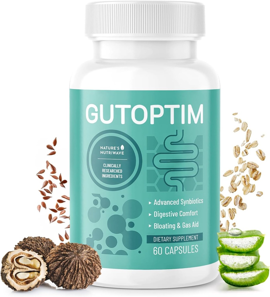 GutOptim Probiotic & Prebiotic Capsules Note 124; Pre and Probiotics for Synbiotic Gut Health & Bloating Relief for Women & Mænds