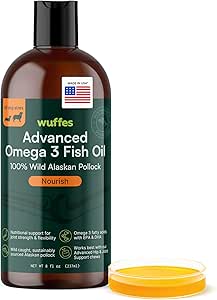 Wuffes Advanced Omega 3 Fish Oil for Dogs, Natural EPA & DHA Fedtsyrer, Understøtter sund hud og Coat, fælles ernæring, fordøjelse & immunsystem - 100% Pure Wild Alaska Fish Oil - 8 Oz