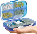Blue and Rose Airtight Pill Organizer Pill Box Large Pill Dispenser Home Travel Supplement Holder Portable Vitamin Sorter Jumbo Size 8 Compartment Vitamin Container Daily Medicine Travel Essentials