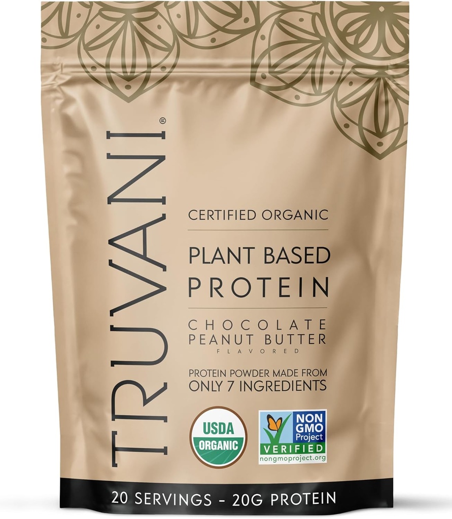 Truvani Vegan Pea Protein Powder | Chocolate Peanut Butter | 20g Organic Plant Based Protein | 20 Servings | Keto | Gluten & Dairy Free | Low Carb | No Added Sugar