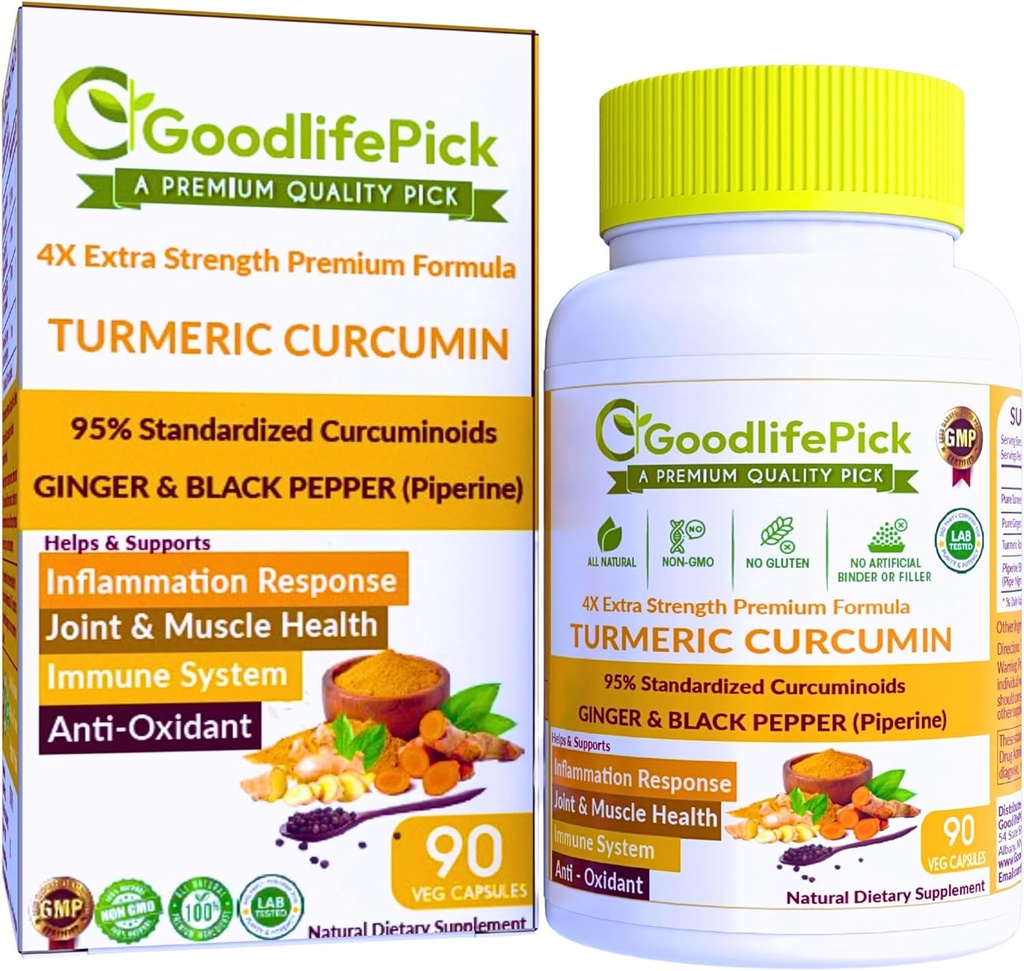 Premium gurkemeje kapsler med ingefær og sort peber. Gurkemeje Supplement fra gurkemeje 95% Curcuminoider & Gingerrod AllNatural NonGMO NO Ris Pulver NO Stearate NO Silica NO Gluten 90ct