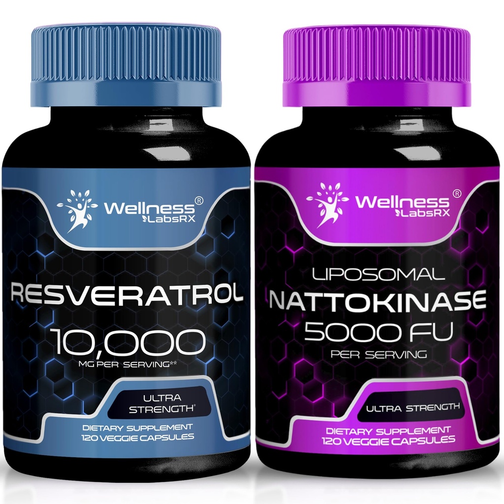 WELLENess LABSRX Resveratrol kapsler 10000mg - Nattokinase supplement kapsler - 5000 FU