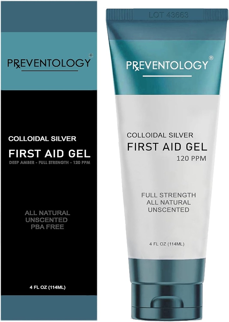 PREVENTOLOGY Kolloid Sølv Gel - Fuld styrke Deep Amber 120 PPM for maksimal effekt - Brug topisk som krævet - pH Balanceret - Uduftende - 100% Natural - (4 oz)