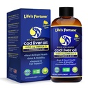 Livets Fortune Cod Lever Oil Liquid Organic Lemon Flavor (8 Oz) 1.000 mg Omega + vitamin A, E & D3 - Understøtter immunforsvar - 100% Fish Oil Supplement fra Wild Ocean Cod- GMO Free
