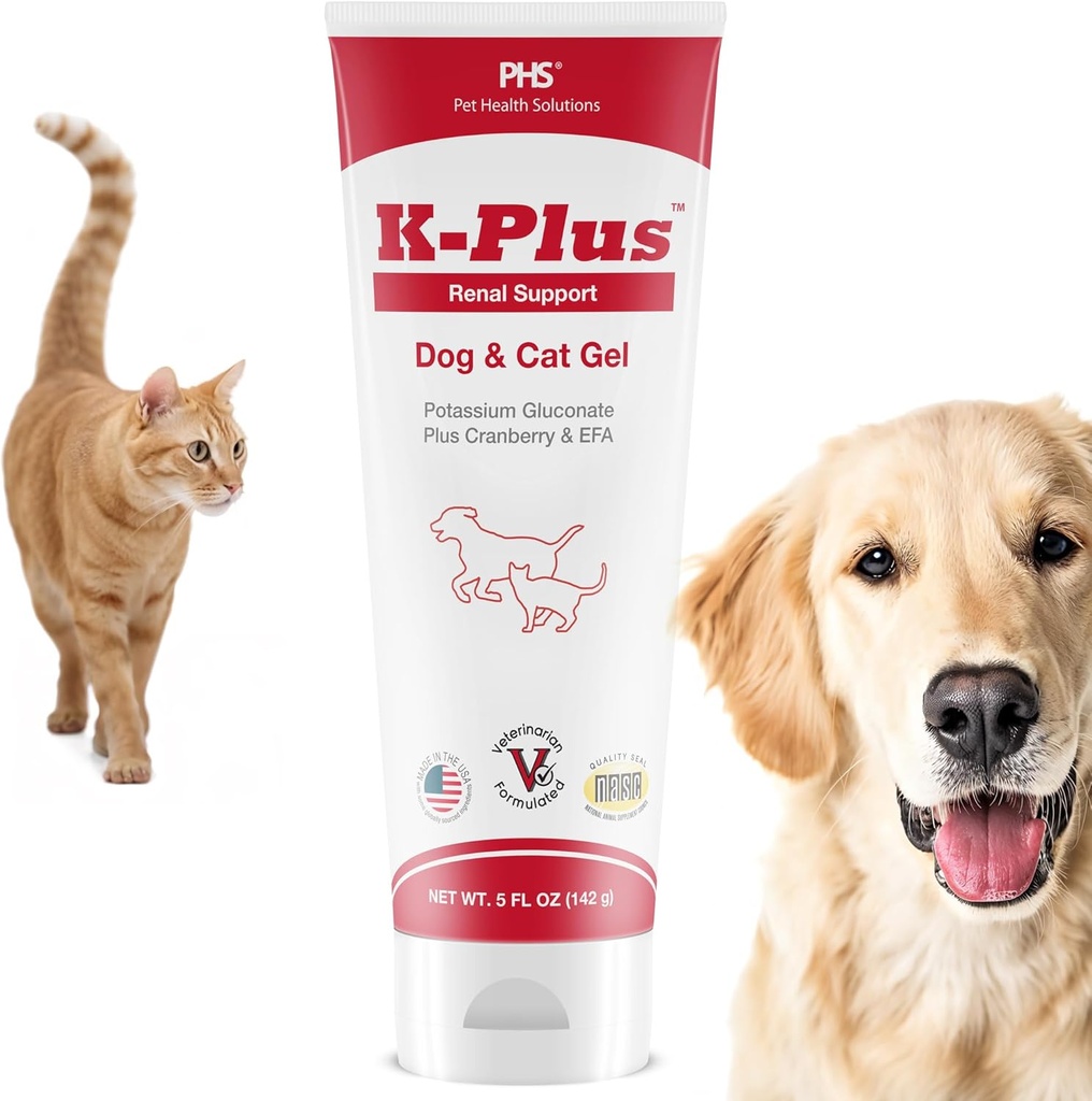 K- Plus Gel til hunde & katte - Kalium Citrate & Cranberry supplement til Nyre, Urinary Tract Health, UTI Relief, Stone Prevention, Electrolyte Balance, Muscle & Heart Function - Made in USA - 5 oz
