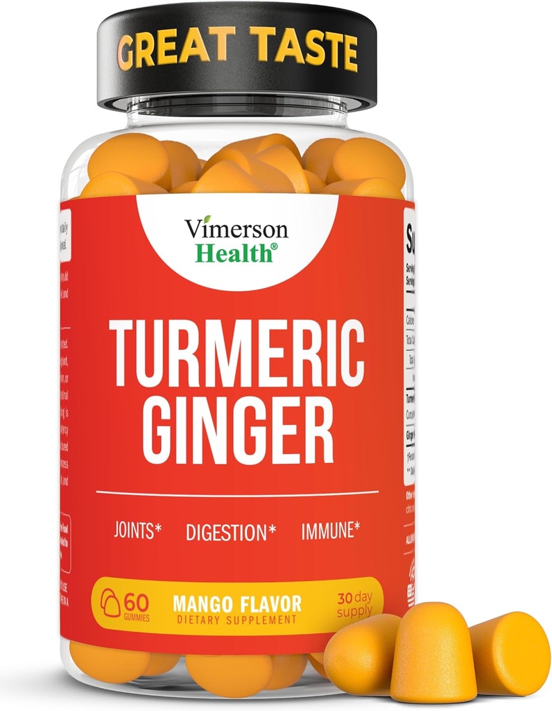 Gurkemeje - Curcumin C3 Complex + Gingerod til Gut & Joint Health - Natural Gurkemeje Curcumin Supplement 95% Curcuminoids. Indeholder 260mg Tumerisk ekstrakt. 60 mango flavor gurkemeje