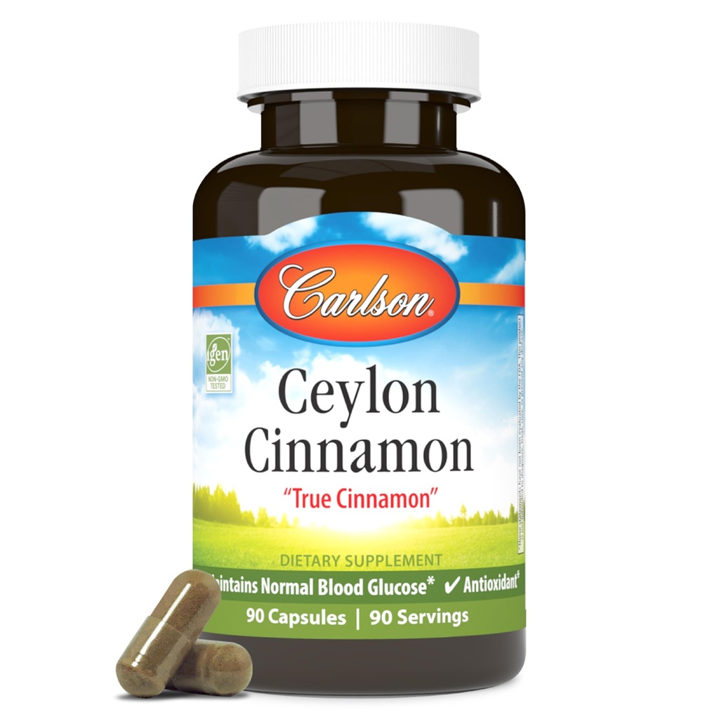 Carlson - Ceylon kanel, kanel kosttilskud, 500 mg, kanel ekstrakt piller, Ceylon kanel kapsler, 90 kapsler.