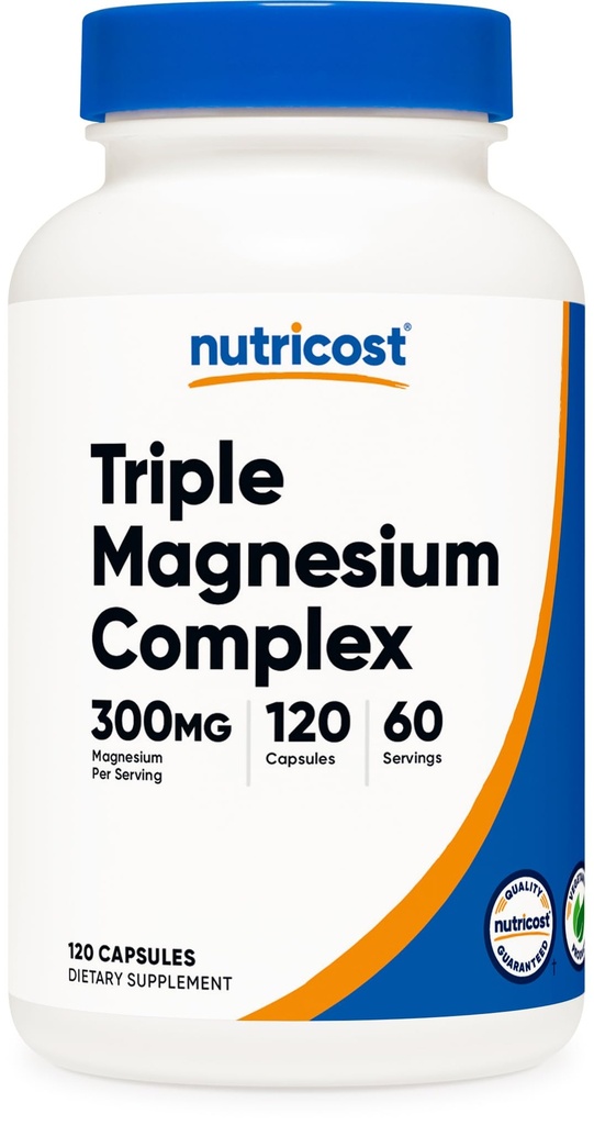 Nutricost Triple Magnesium Complex (300mg, 120 kapsler) - fra Di- Magnesium Malat, Bisglycinate og Citrate, 60 Servere