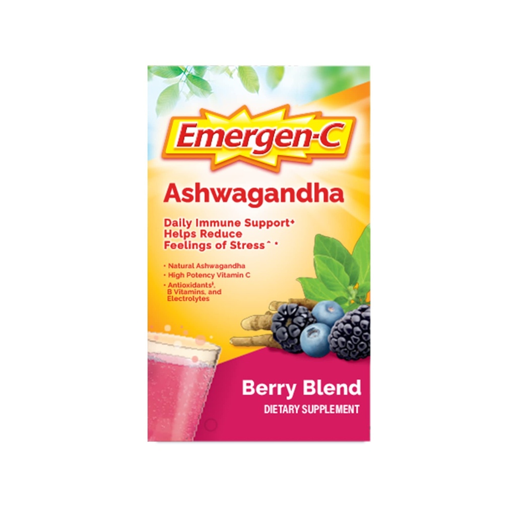 Emergen- C Vitamin C Ashwagandha Drink Mix, Kosttilskud til immunforsvar, Berry Blend, Tilbage til skolen Essentials - 18 Greve