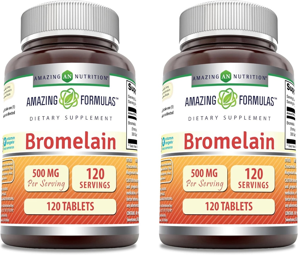 Amazing Formulas Bromelain 500 Mg Tablets Supplemented 124; Non- GMO Note 124; Gluten Free Note 124; Made in USA (120 Count Note 124; 2 Pack)