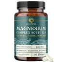 Triple Magnesium Softgels - 124; Citrate, Malate, & Oxide - 124; Højt Absorberbart Magnesiumsupplement til fordampning, Calm, Leg - kramper, & Sleep Support - 124; 300mg Complex - 124; Let at synke bløde geler - 124; 60 Tælling