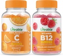 Lifeable Vitamin C 750mg + Vitamin B12, Gummies Bundle - Great Tasting, Vitamin Supplement, Gluten fri, GMO fri, Chewable Gummy