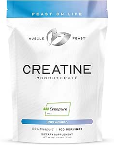 Muskel Feast Creapure Creatinine monohydrat pulver, Vegan Keto Friendly Gluten- Free, Mass Gainer, Muscle Recovery Supplement og Trusted Creatin for Muskelvækst, Creatinine Powder, Unflavored, 500g