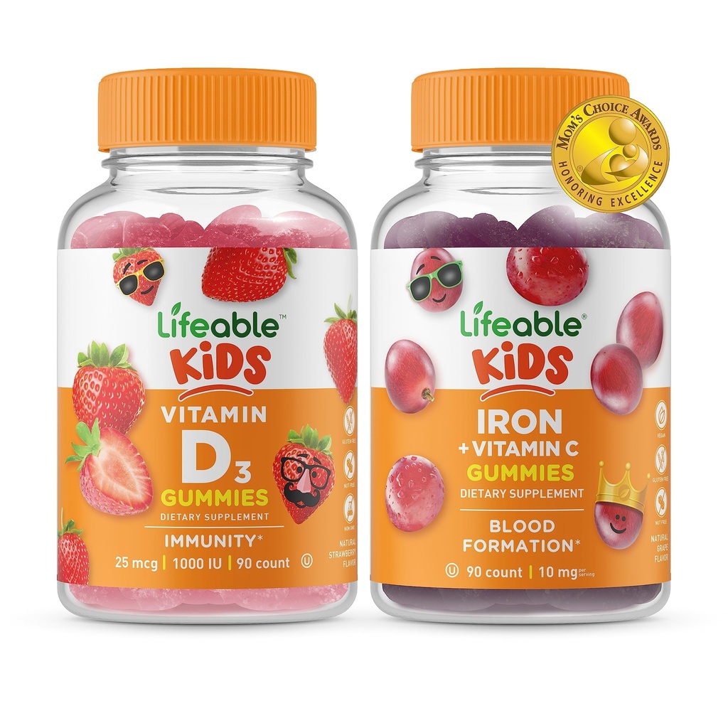Levende D-vitamin Kids + jern & C-vitamin Kids, Gummies Bundle - Great Tasting, Vitamin Supplement, Gluten fri, GMO fri, Chewable Gummy