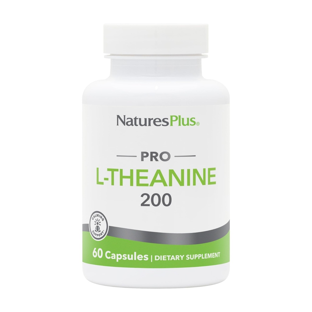 Natures Plus PRO L- Theanine - 60 kapsler - understøtter rolig alerness, sund afspænding og forbedret hvile - ikke-GMO, Vegan & Gluten Free - 60 Serveringer