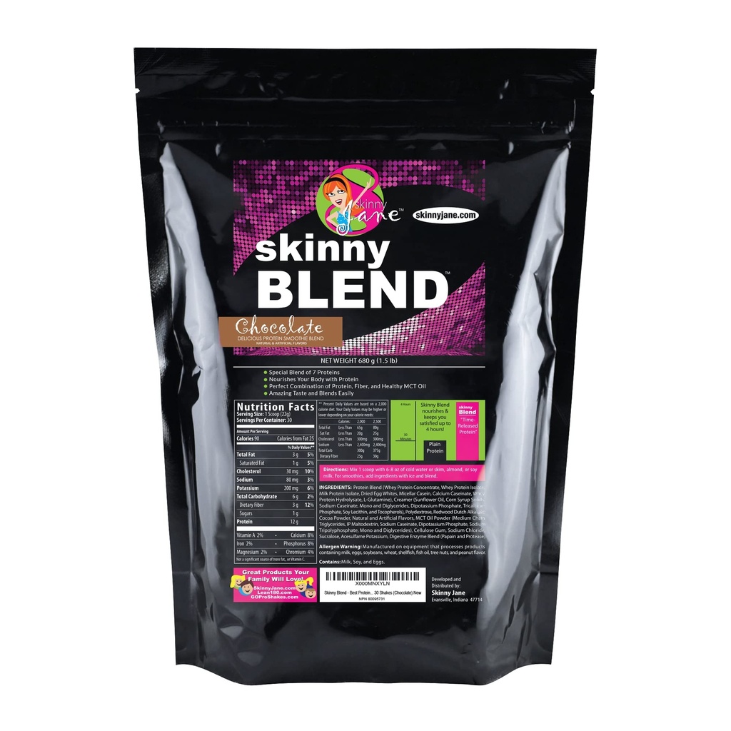 Skinny Blend - Bedste Tasting High Protein Shake for Kvinder - Tilfredsstillende lav Carb Meal erstatning - Keto- Friendly Breakfast eller Snack - Sund Smoothie - 30 lækre shakes - Chokolade
