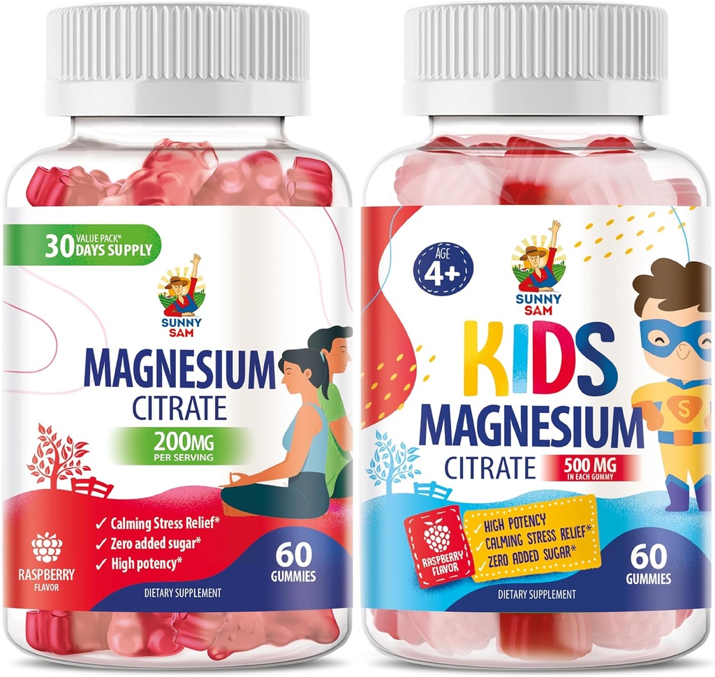 Magnesium Gummier for børn og voksne - 500mg - Rolig Magnesiumtyggere - Magnesium Citrate Chewable Supplement for Mood & Muscle Support