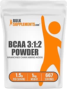 BulkSupplements.com BCAA 3: 1: 2 Powder - BCAA Kosttilskud, Forgrenet kæde Aminosyrer Pulver - Unflavored & Gluten Free, 1,5 g pr Servering, 1kg (Pack of 5) (11 lbs)