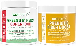 GOBIOTIX Bundle Prebiotic Fiber Supplement + Super Green Powder N 'Super Red Powder