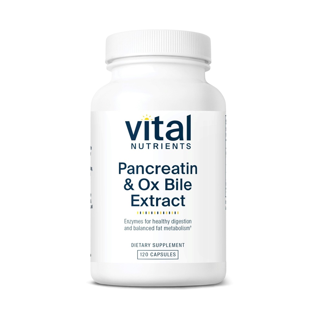 Vital Nutrients Pancreatin & Ox Bile Extract 500mg * 124; Natural fordøjelsesenzymer til kvinder & mænd * 124; Understøtter fordøjelsen af protein, fedt og kulhydrater * * 124; Gluten, Dairy & Soy Free