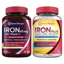 Doctor 's Opskrifter Iron 65 mg & Iron Plus Bundle, Sunde Iron Niveauer & Blood Support, Iron Tablets 60 ct & Iron Capsules 60 læ