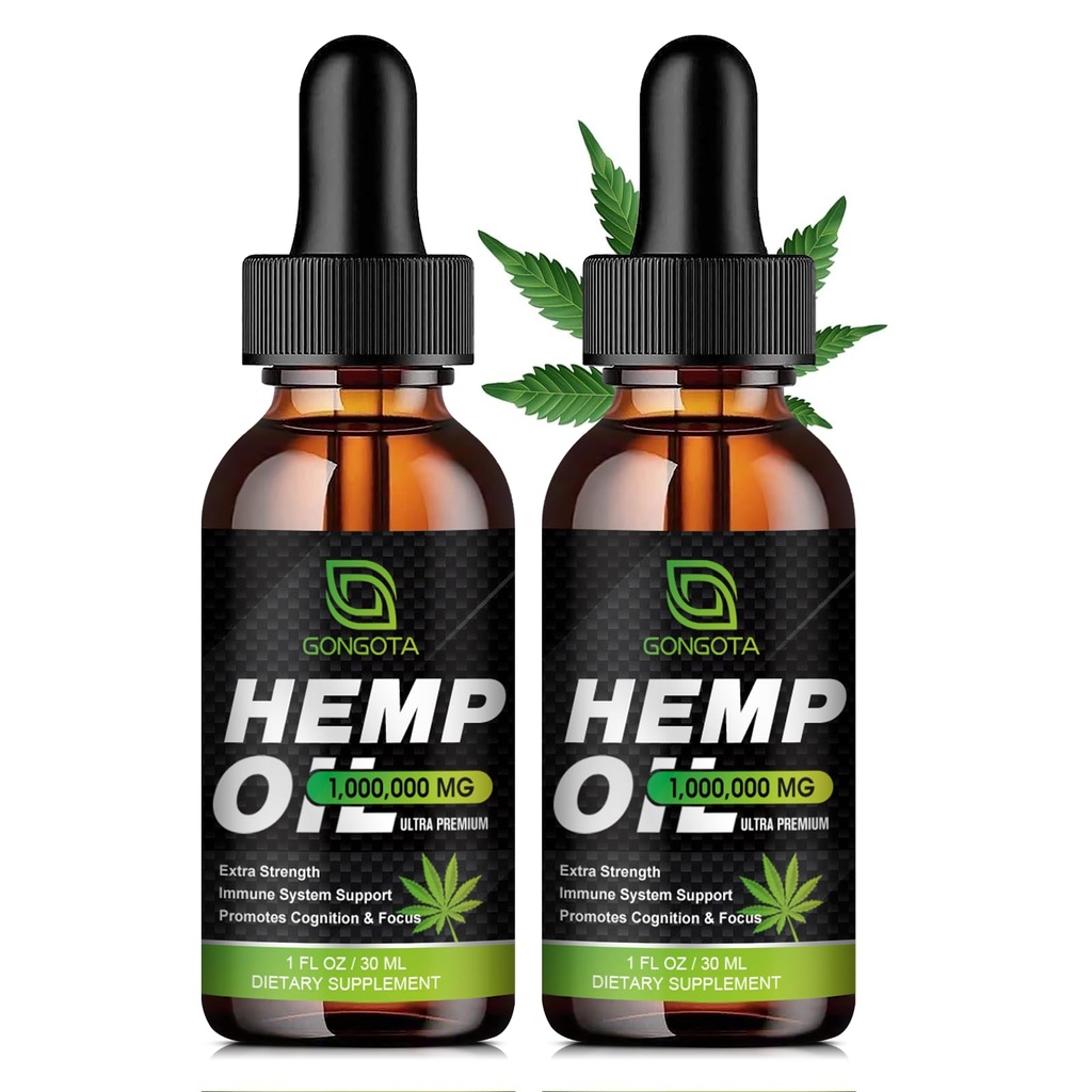 (2- Pack) Høj potens Hamp Oil - 1.000.000 Maksimal Styrke - Hjælper afslapning, Stress, Calming, Sove - Økologisk Hamp Oil Extract - Vegan, Immunization Support, Non- GMO