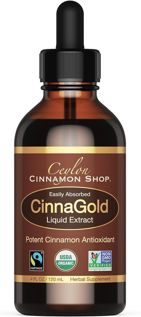 Ceylon Cinnamon Shop CinnaGold ™ Organic Ceylon Cinnamon (100% certificeret) Supplement, højpotens flydende ekstrakt, 4 oz. - Super antioxidant