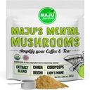 MAJU 's Mental Mushroom Powder Extract, Stærk Lions Mane, Chaga, Reishi, Cordyceps, Fruiting Organics for Coffee, Immunsystem Booster, Nootrop Brain Supplement, Memory, Organic Mushrooms