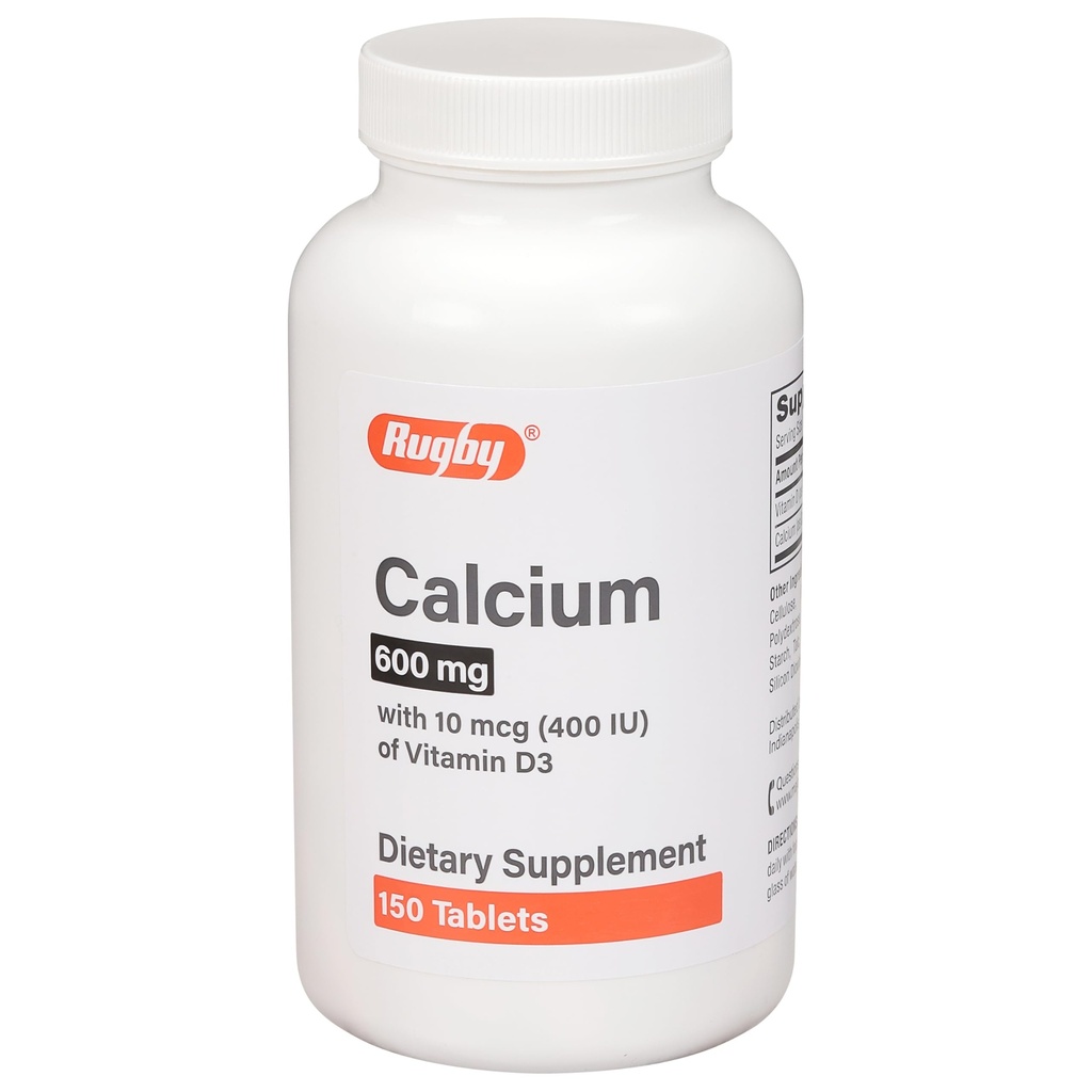 Rugby 600 mg Calciumtabletter - Lavet med 10 mcg (400 IE) D3- vitamin - Kosttilskud - 150 tabletter