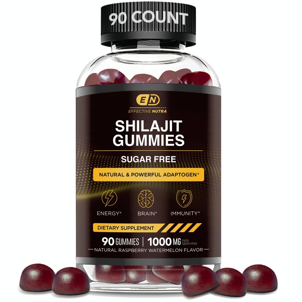 EFFEKTIV NUTRA Shilajit Gummies 1000mg • 124; Pure Shilajit Resin for Energy, Brain & Immunity • 124; Supplement for mænd & kvinder • 124; Sugar- Free, Vegan, Gluten- Free • 124; Natural Berry Flavor, Made in USA (90ct)