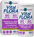 Vital Planet - Vital Flora Probiotika til kvinder Over 55 Daglig Hylde Stabil Probiotisk 60 Millioner CFU, 60 Diverse Strops, 7 Organic Prebiotika, immunforsvar og fordøjelsessygdomme 60 Kapsler