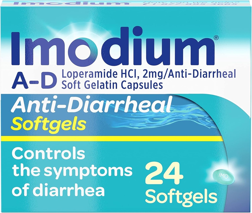 Imodium A- D Fast- Actioning Anti- Diarrheal Softels, Loperamid HCl 2 mg, Travel Essential Diarré Relief Medicin for voksne, 24 Greve, Anti Diarré piller, alder 12 +, Let at synke