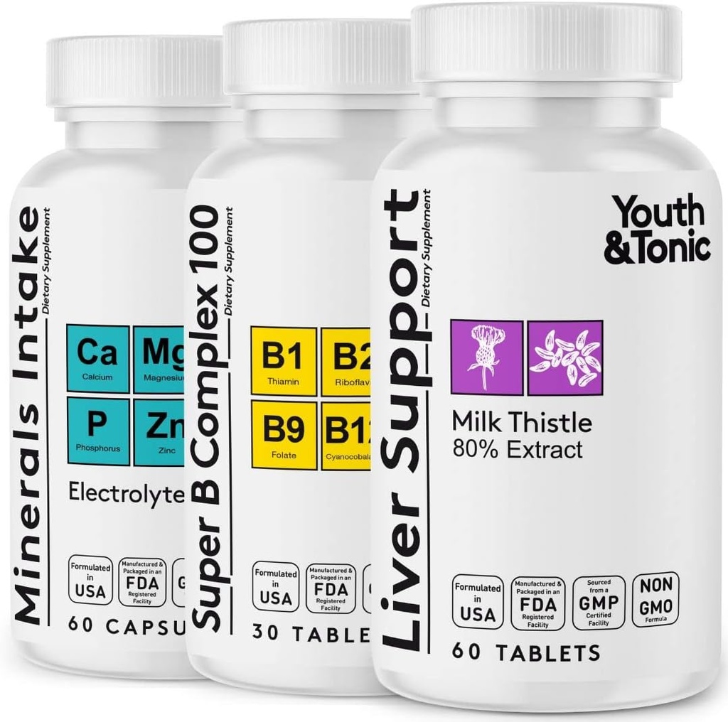 Leverstøtte & behagelige morgen piller • 124; Efter fest supplement Kit med mælk tidsel + elektrolyter & B Complex Vitamin Inddrivelse • 124; Hurtig hydrering Mental fokus mere energi til en bedre dig