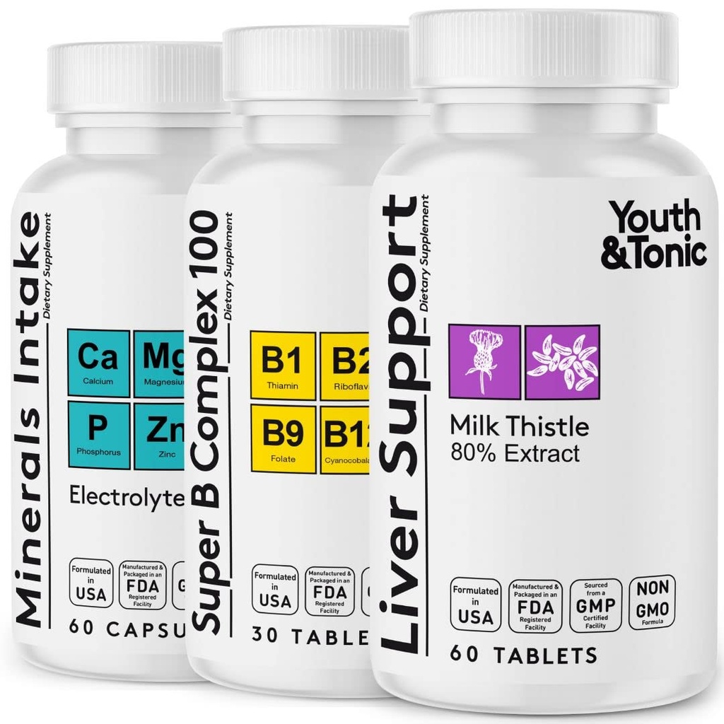 Leverstøtte & behagelige morgen piller • 124; Efter fest supplement Kit med mælk tidsel + elektrolyter & B Complex Vitamin Inddrivelse • 124; Hurtig hydrering Mental fokus mere energi til en bedre dig