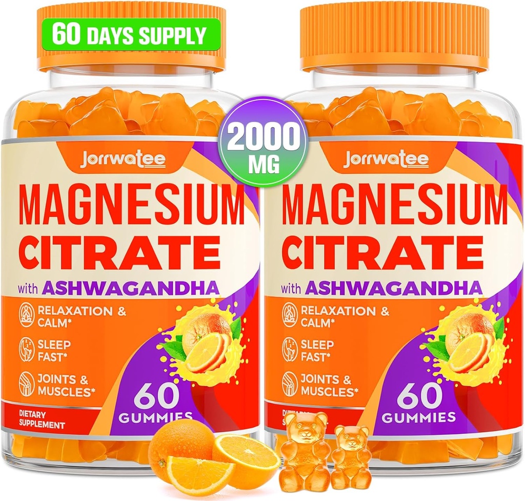 Magnesium Citrate Gummies - Magnesium Citrate med Ashwagandha & L- Theanine, High Absorption Calm Gummies, Magnesium Gummies for Cale, Rest, Nerve, Muscle, 120 Counts