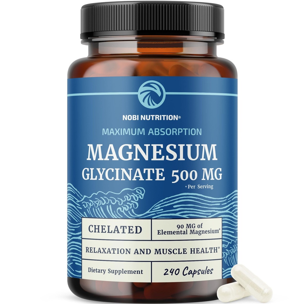Magnesium Glycinat 500 mg 1 125; Chelat til høj Absorption 124; Muskelrelaksering, Bones, Heart, Nerve, Sleep & Calm Support for Women & Men 1 125; Magnesium Chelat Supplement & Bisglycinate Complex 124; 240ct