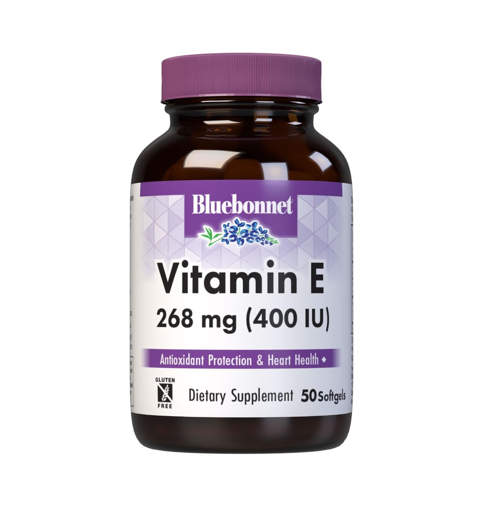 Bluebonnet Nutrition Vitamin E 400 IE (268 mg) Blandede tocopheroler Softels, Free Radical Portection & Cardiovaskulær Support, Gluten- Free, Dairy- Free, 50 Softgels, 50 Servere