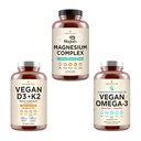 AMANDEAN Premium Magnesium Complex, Vegan Omega 3, Vegan D3 + K2 Bundle. Plant-baseret immunforsvar. Alger DHA & EPA. Quality Sleep, Focus & Mood. Støtte sundt hjerte, hjerne, joints & øjne