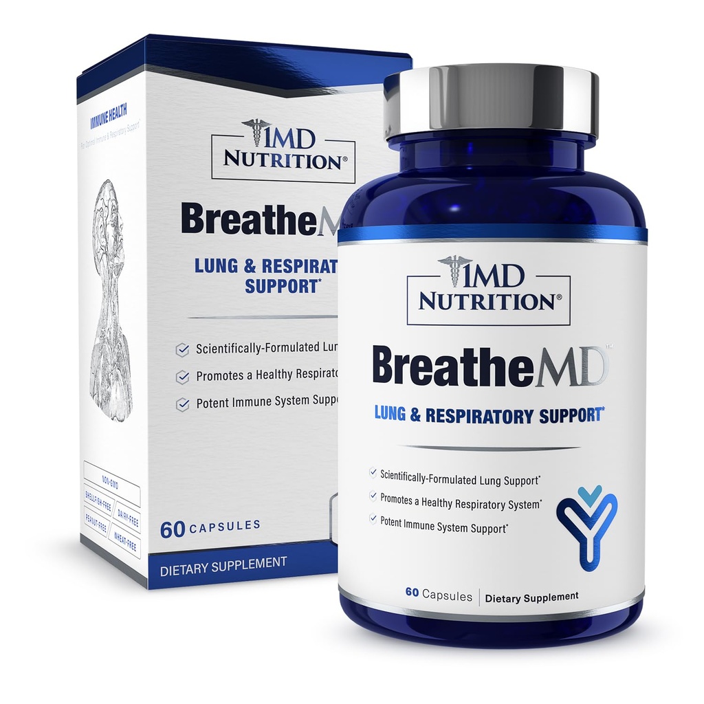 1MD Nutrition BreathemMD MSD 124; Lung and Respiratory Support MSD 124; fremmer et sundt immunsystem MSD 124; med Elderberry, Chrom, og NAC MSD 124; 60 Ct.