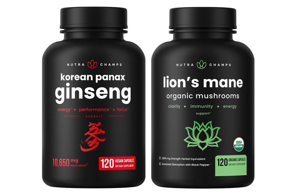 NutraChamps Koreanske Ginseng Kapsler og Lions Mane Kapsler 2 Pack Bundle
