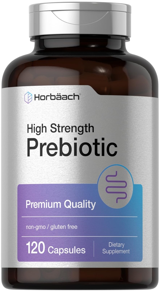 Horbäach Prebiotic for Mænds and Women against 124; 120 Powder Pills against 124; High Strength & Premium Quality Supplement- 124; Non- GMO & Gluten Free Quick Release kapsler