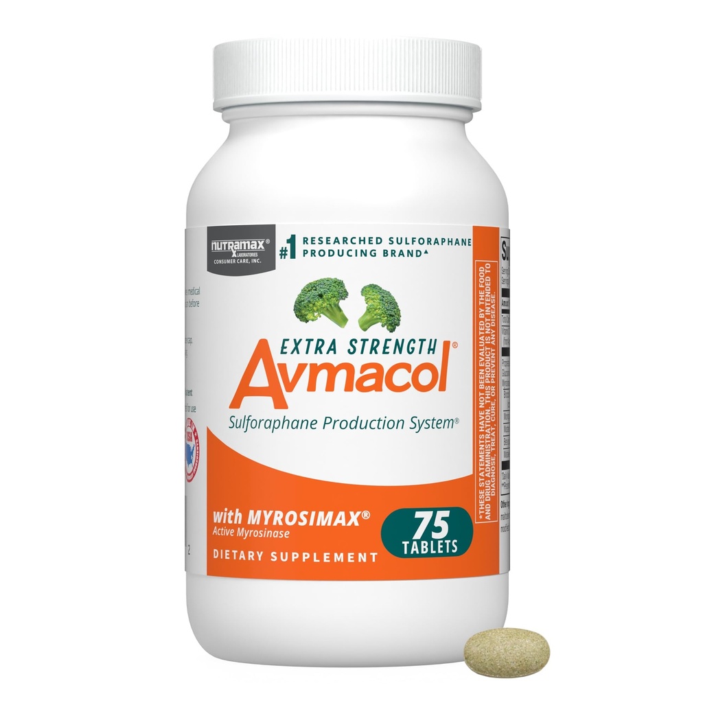 Nutramax Laboratories Avmacol Extra Strength # 1 Researched Sulforaphane- Production Brand for afgiftning, Antioxidant Support, Immunforsvar, Voksne & Børn, Moringa, 75 tabletter